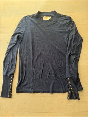 Nation LTD Navy Long Sleeve Mock Turtle Neck with Gold Snap Sleeves